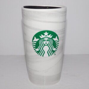 Starbucks 2020 White Gray Marble Swirl Ceramic Travel Tumbler Mug Mermaid logo